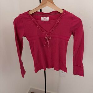 Vintage Gap Kids Girls Small 6-7 Pink Sequin V-Neck Top Y2K Aesthetic